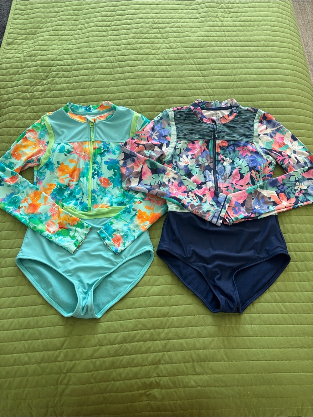 Athleta Girls Floral Long-Sleeve One-Piece Swimsuits Bundle